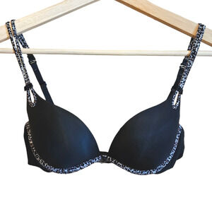 Victoria's Secret Sexy Little Things Black Push Up Bra Animal Print Women's 34B